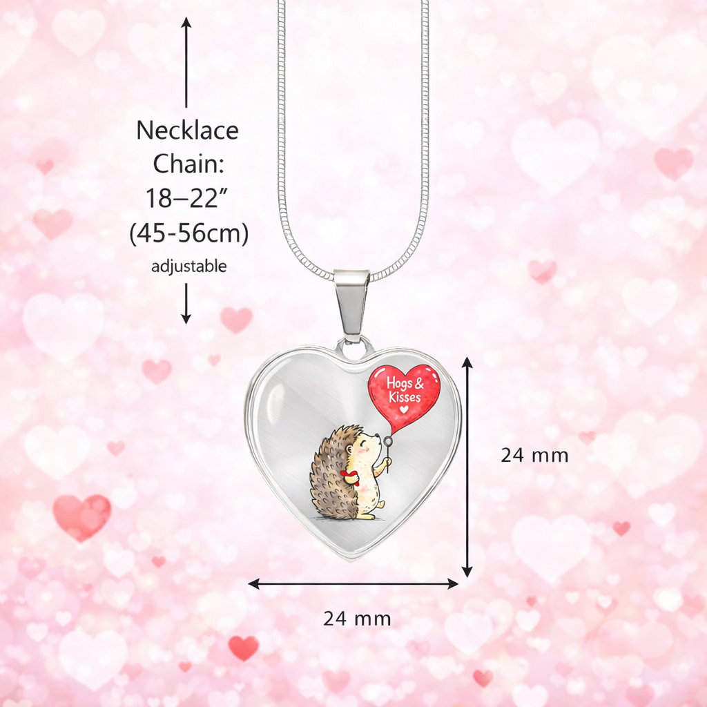 Hogs & Kisses Heart Necklace – Cute Hedgehog Love Pendant for Valentine's Day, Young Love & First Crush Moments