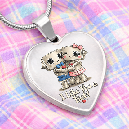 I Like You a Bot! Heart Necklace – Cute Robot Love Pendant for Valentine's Day, Young Love & Playful Moments