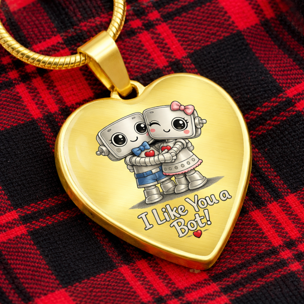 I Like You a Bot! Heart Necklace – Cute Robot Love Pendant for Valentine's Day, Young Love & Playful Moments