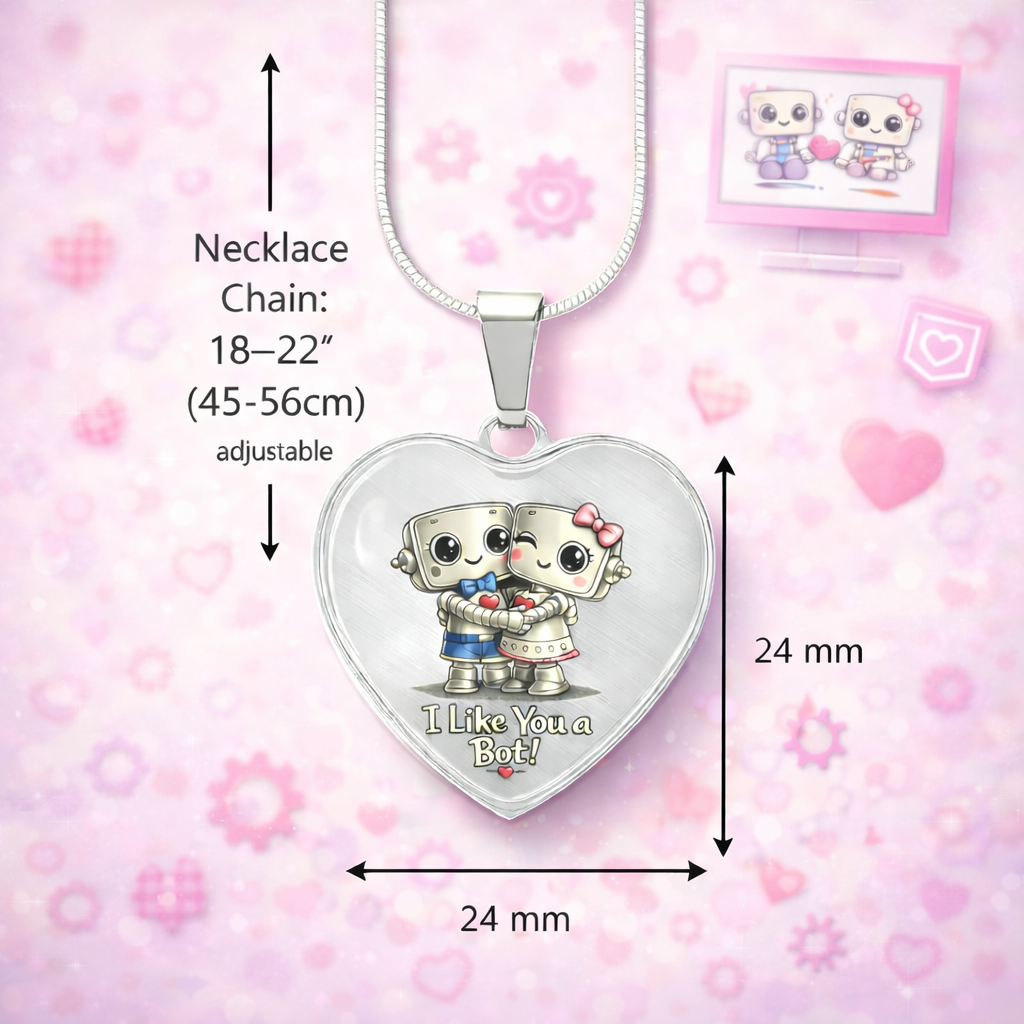 I Like You a Bot! Heart Necklace – Cute Robot Love Pendant for Valentine's Day, Young Love & Playful Moments