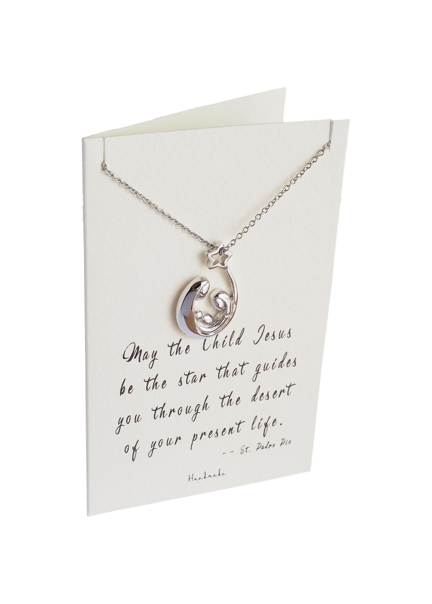Joyfulle Fiona Baby Jesus Family Pendant Necklace, Inspirational Gifts for Women with Motivational Greeting Card