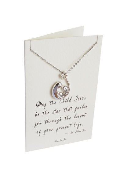 Joyfulle Fiona Baby Jesus Family Pendant Necklace, Inspirational Gifts for Women with Motivational Greeting Card