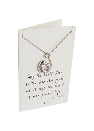 Joyfulle Fiona Baby Jesus Family Pendant Necklace, Inspirational Gifts for Women with Motivational Greeting Card