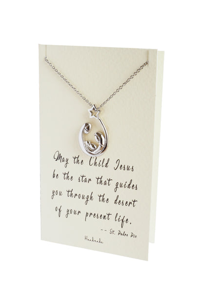 Joyfulle Fiona Baby Jesus Family Pendant Necklace, Inspirational Gifts for Women with Motivational Greeting Card