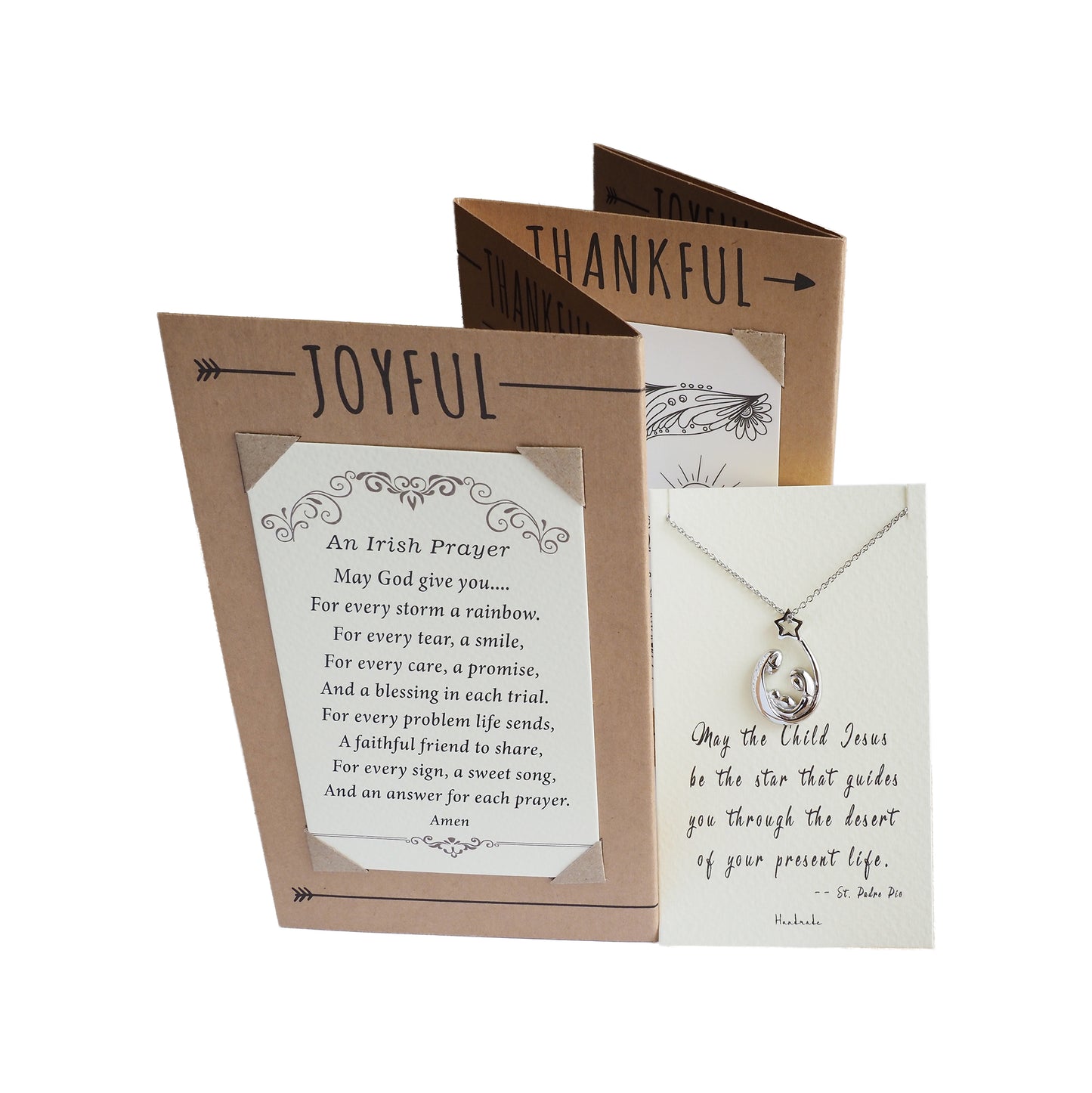 Joyfulle Fiona Baby Jesus Family Pendant Necklace, Inspirational Gifts for Women with Motivational Greeting Card
