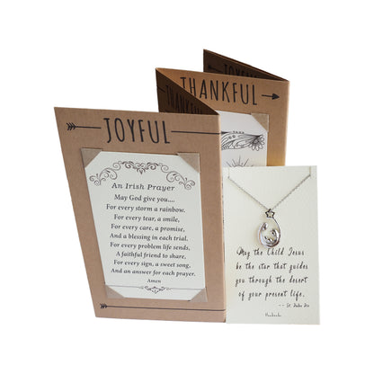 Joyfulle Fiona Baby Jesus Family Pendant Necklace, Inspirational Gifts for Women with Motivational Greeting Card