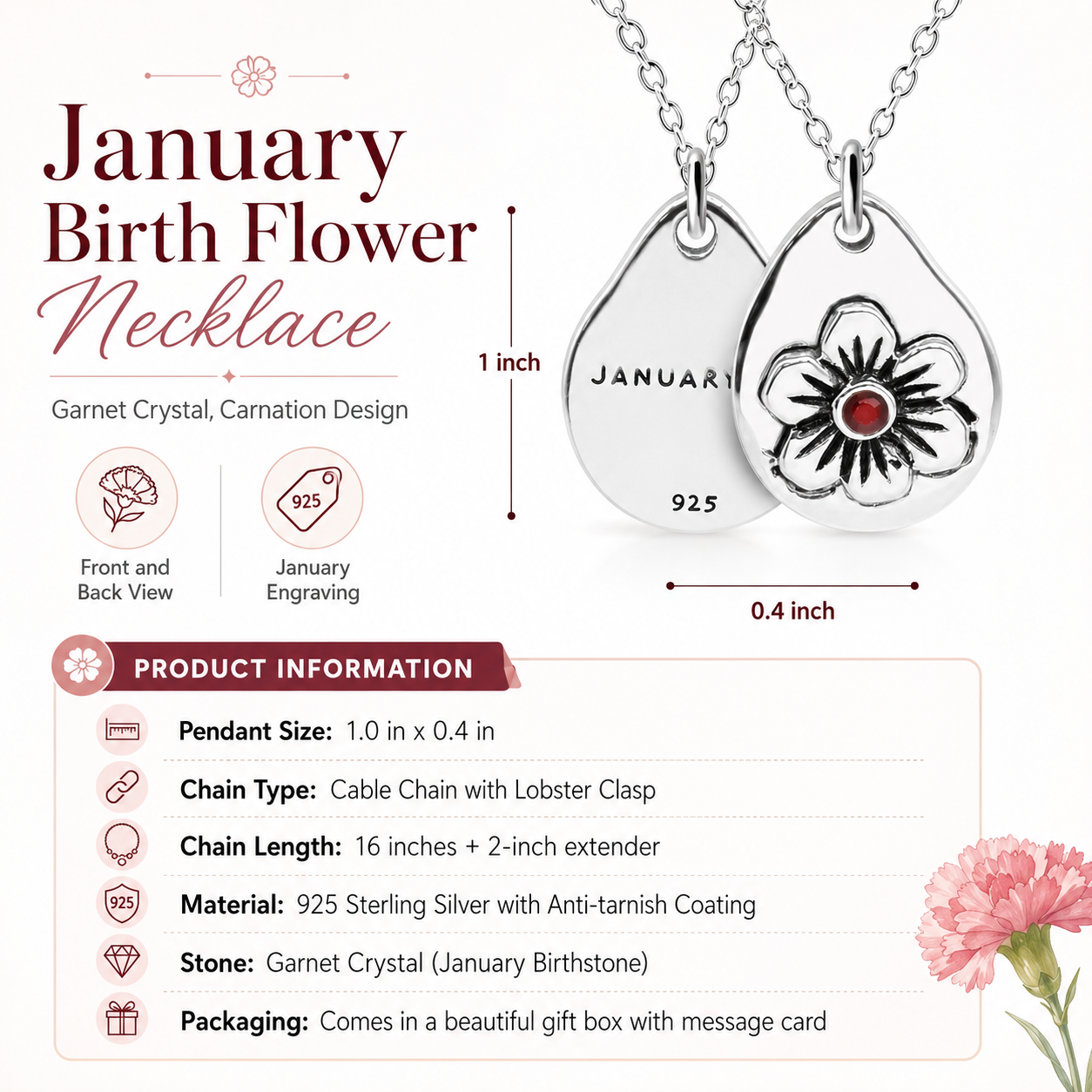 Milan Birthstone Necklaces Collection by Samahdee, Rings, Earrings: Handmade Flower Pendant with Colored Crystal - Gift for Mom, Daughter, BFF, Sister, Granddaughter, Niece