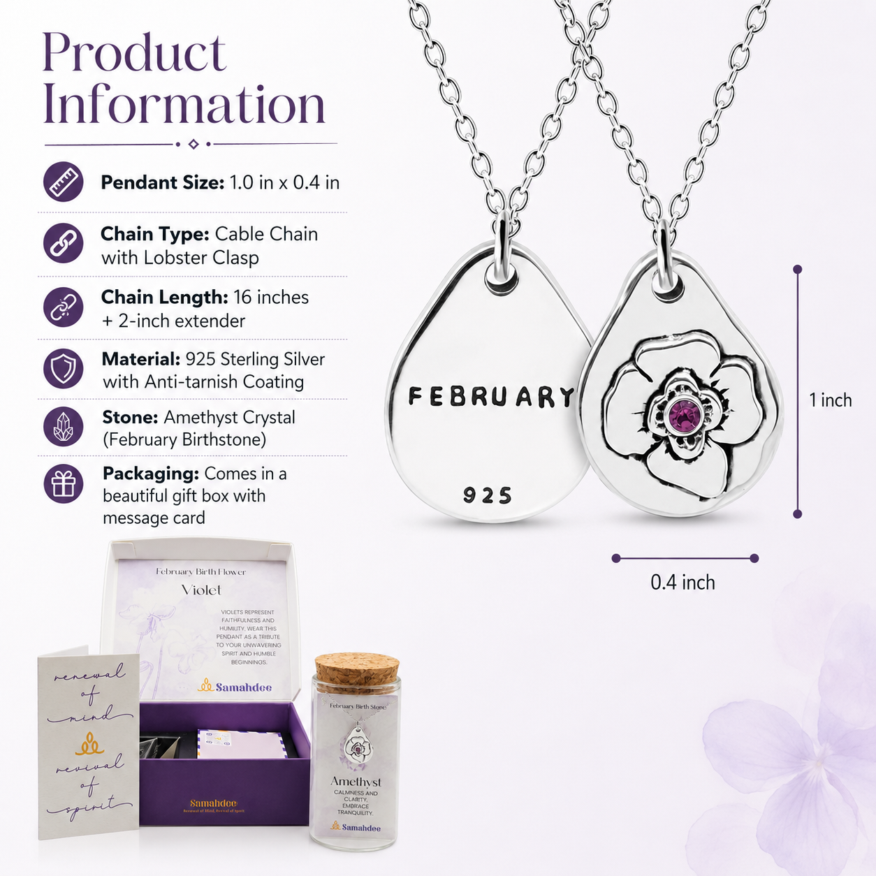 Milan Birthstone Necklaces Collection by Samahdee, Rings, Earrings: Handmade Flower Pendant with Colored Crystal - Gift for Mom, Daughter, BFF, Sister, Granddaughter, Niece