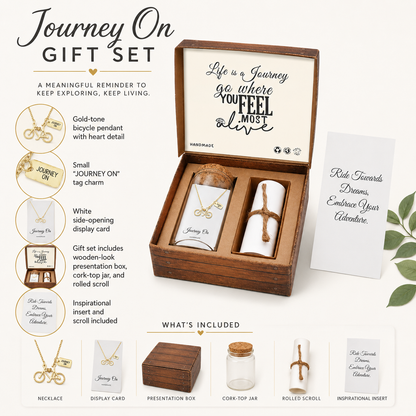 Ciara Journey Necklace with Bicycle Pendant for Women, Inspirational Quote on Greeting Card