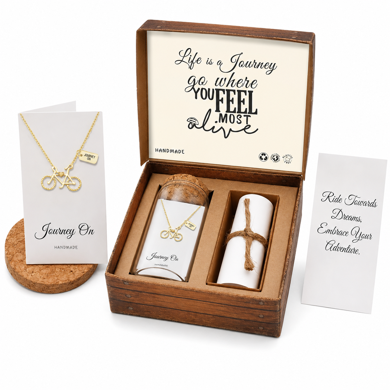 Ciara Journey Necklace with Bicycle Pendant for Women, Inspirational Quote on Greeting Card