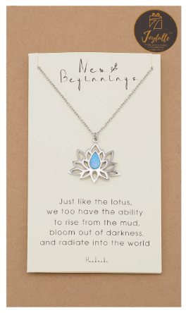 Joyfulle Aurora Lotus Flower with Opal Pendant Necklace, Handmade Gifts with Inspirational Quotes on Greeting Card