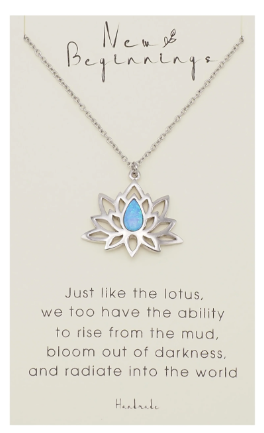 Joyfulle Aurora Lotus Flower with Opal Pendant Necklace, Handmade Gifts with Inspirational Quotes on Greeting Card