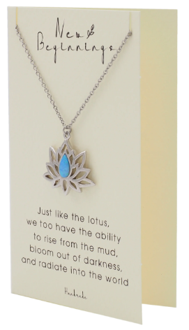 Joyfulle Aurora Lotus Flower with Opal Pendant Necklace, Handmade Gifts with Inspirational Quotes on Greeting Card