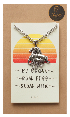 Joyfulle Batsheva 3 Horses Pendant Necklace, Gifts for Women with Inspirational Greeting Card