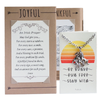 Joyfulle Batsheva 3 Horses Pendant Necklace, Gifts for Women with Inspirational Greeting Card