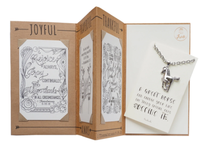 Joyfulle Brilynn Horse Pendant Necklace, Gifts for Women with Inspirational Greeting Card, Adjustable Chain 16" to 18"