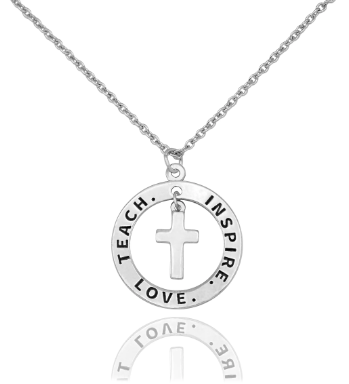 Joyfulle Damaris Circle Pendant with Cross Necklace, Religious Jewelry, Teacher Appreciation Gifts with Inspirational Greeting Card