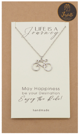 Joyfulle Sadella Bicycle Pendant Necklace, Handmade Gifts with Inspirational Quotes on Greeting Card