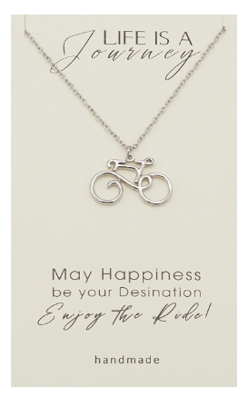 Joyfulle Sadella Bicycle Pendant Necklace, Handmade Gifts with Inspirational Quotes on Greeting Card