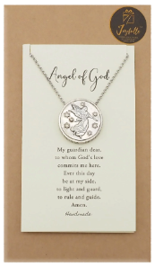 Joyfulle Uriel Guardian Angel Coin Pendant Necklace, Handmade Gifts for Women, Religious Jewelry with Prayer Greeting Card