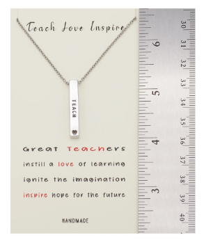 Joyfulle Zina Teach Love Inspire Bar Pendant Necklace, Handmade Teacher Appreciation Gifts for Women with Inspirational Greeting Card