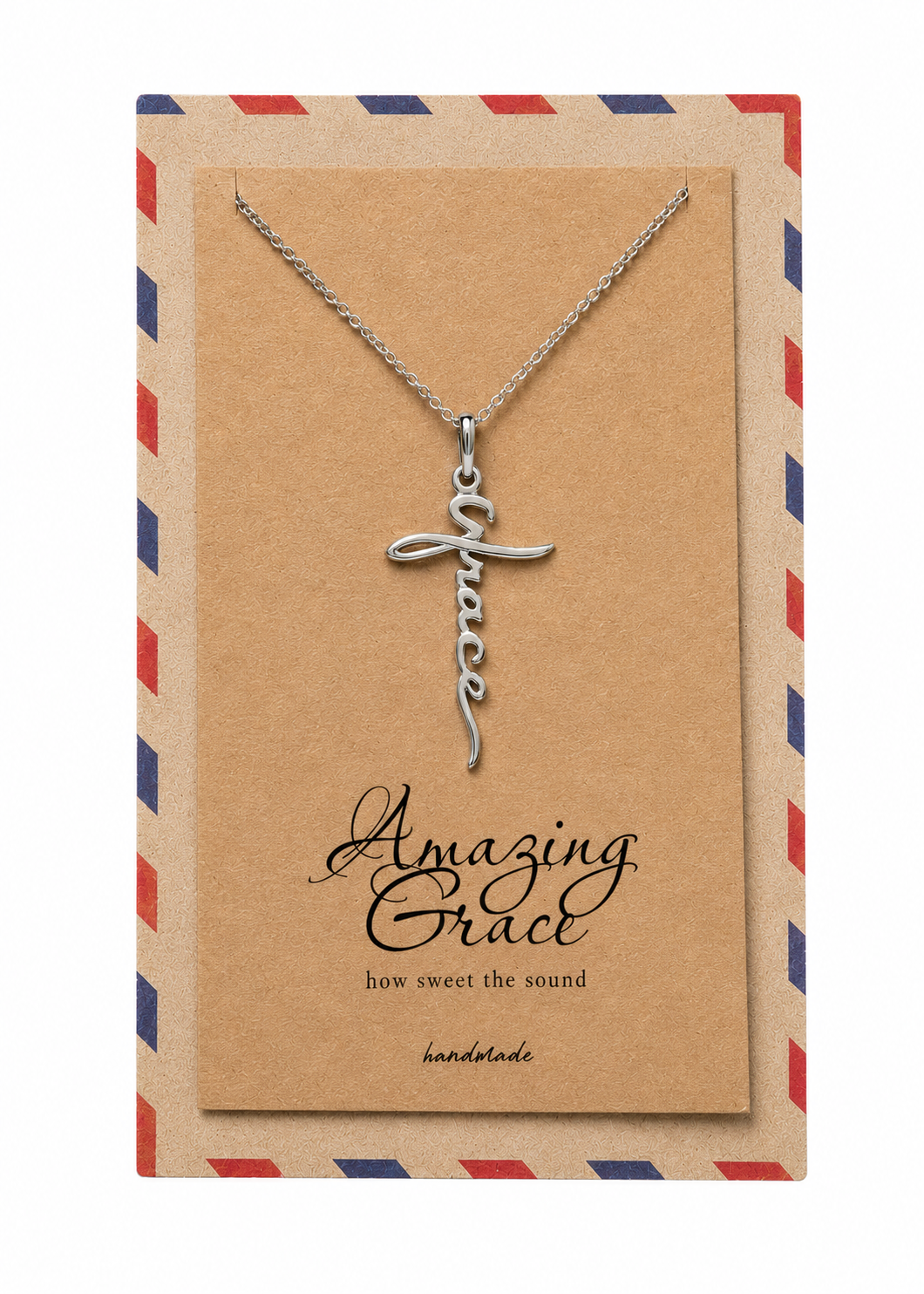 Aubree Cross Grace Script Pendant Necklace With Inspirational Quote, Gifts for Women