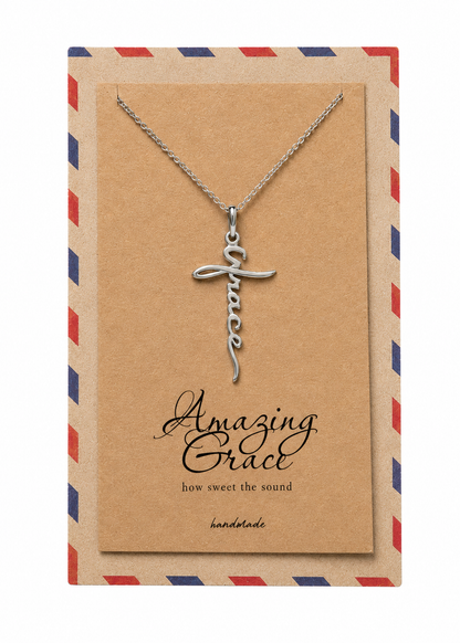 Aubree Cross Grace Script Pendant Necklace With Inspirational Quote, Gifts for Women