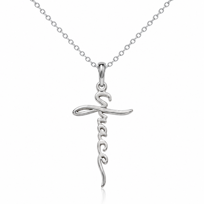 Aubree Cross Grace Script Pendant Necklace With Inspirational Quote, Gifts for Women