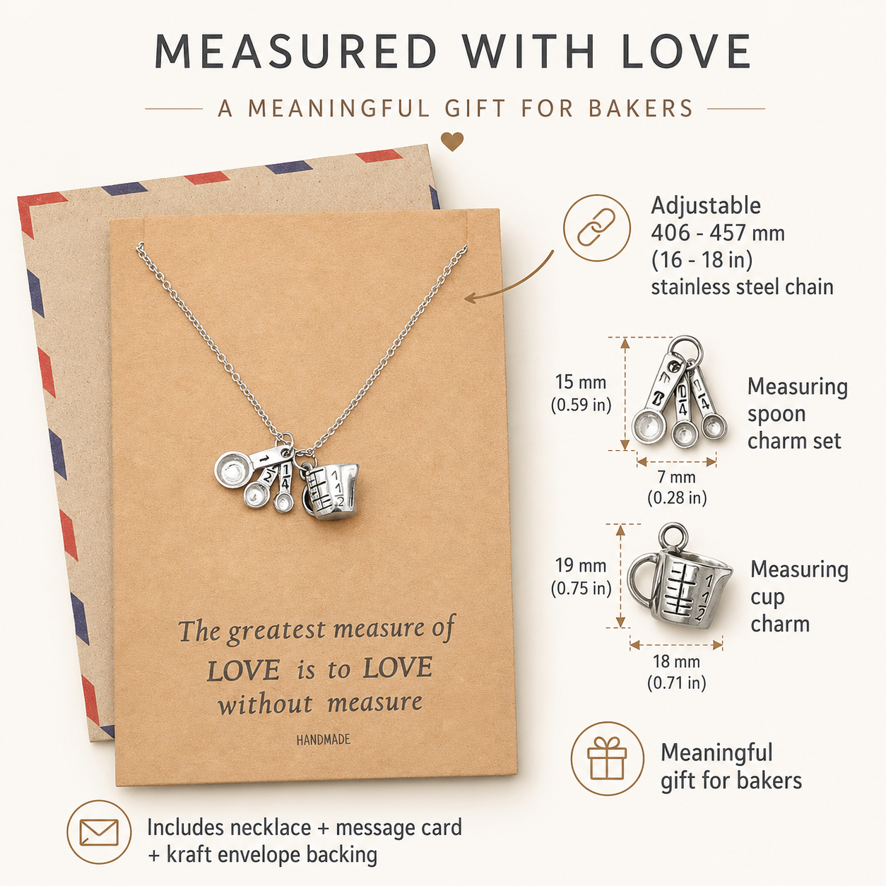 Laura Kitchen Charm Necklace, Inspirational Card, Gifts for Bakers