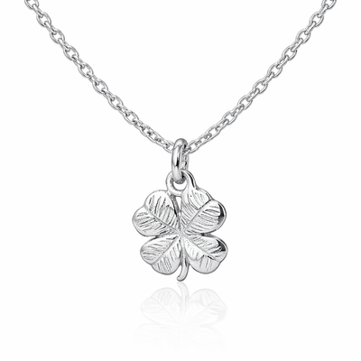 Lia Four Leaf Clover Necklace, 4 Leaf Clover Best Friend Jewelry, Rhodium Plated