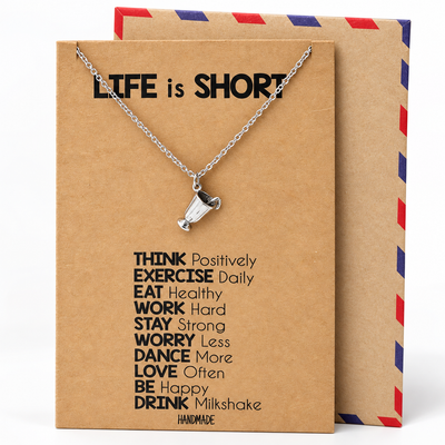 Sadie Life is Short Drink Milkshake Necklace, Best Friend Gifts, Inspirational Jewelry Greeting Card