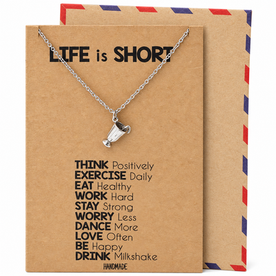 Sadie Life is Short Drink Milkshake Necklace, Best Friend Gifts, Inspirational Jewelry Greeting Card