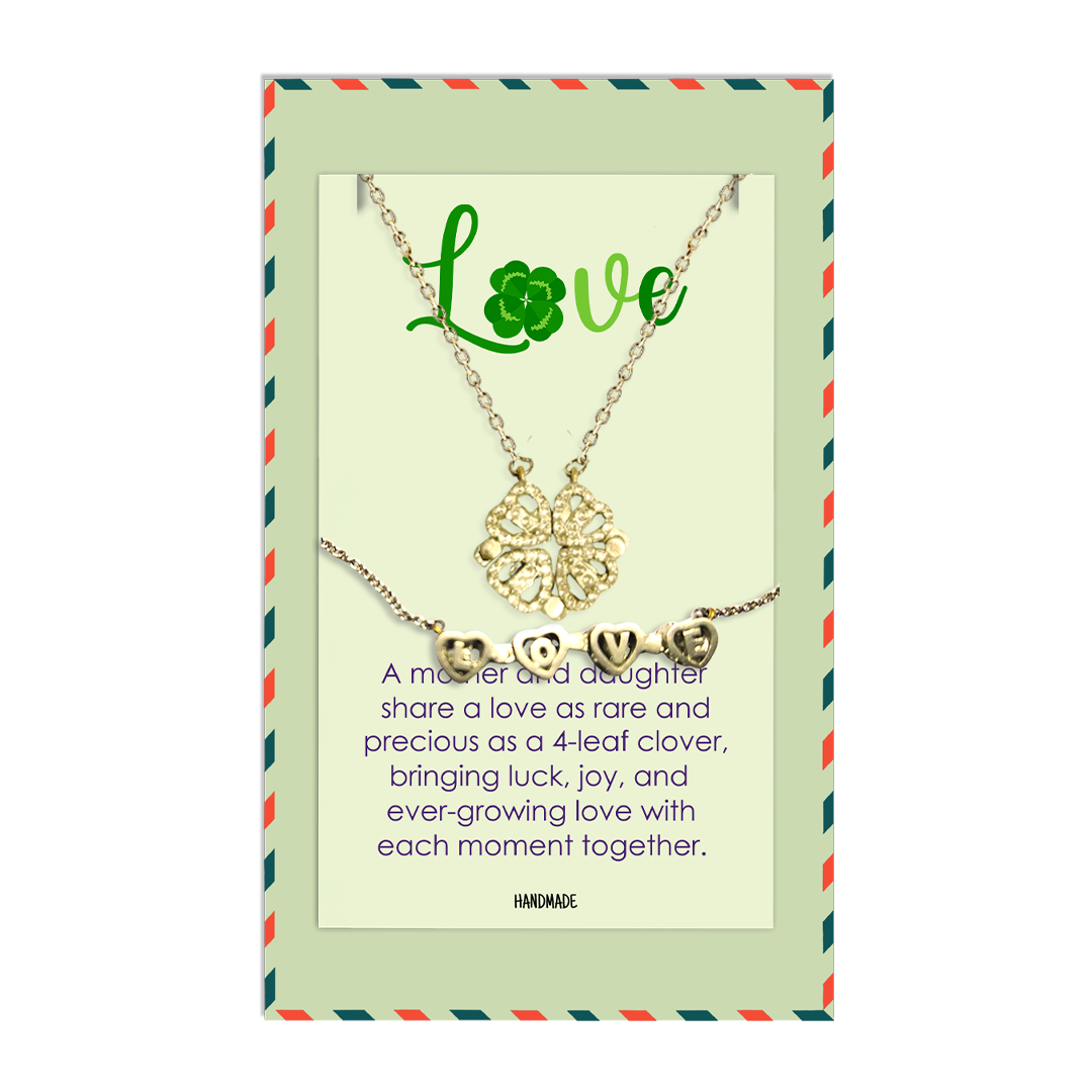 Gigi Love 4-Leaf Clover with Swarovski Pendant Necklace with Mother and Daughter Quotes on Thank You Card, Gifts for Girls, BFF, Women, Gold Plated