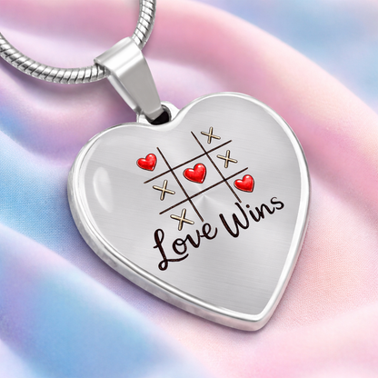 "Love Wins" Heart Necklace – Tic-Tac-Toe Love Pendant for Valentine's Day, Young Love & Sweet Moments
