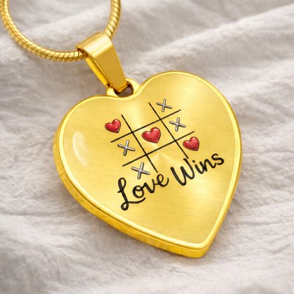 "Love Wins" Heart Necklace – Tic-Tac-Toe Love Pendant for Valentine's Day, Young Love & Sweet Moments