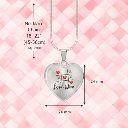 "Love Wins" Heart Necklace – Tic-Tac-Toe Love Pendant for Valentine's Day, Young Love & Sweet Moments