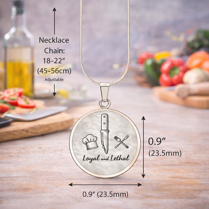Loyal & Lethal Knife Circle Necklace – Minimalist Culinary Pendant Gift for Foodies & Chefs