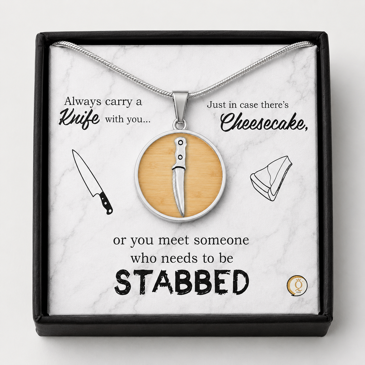 Maddox Funny Knife Necklace, Sarcastic Cheesecake Gift for Women