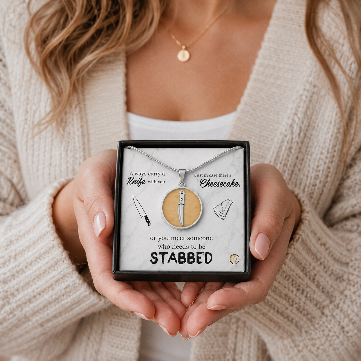 Maddox Funny Knife Necklace, Sarcastic Cheesecake Gift for Women