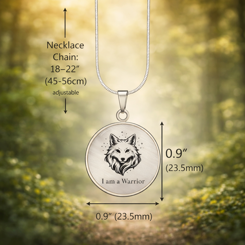 I Am a Warrior Circle Necklace – Wolf Strength & Courage Pendant