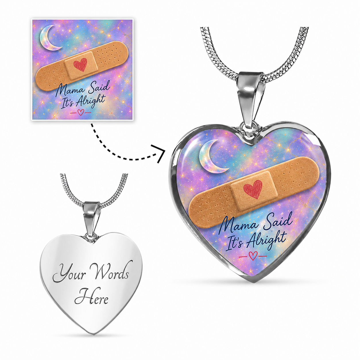 Mama Said It's Alright Heart Necklace You Are One Of A Kind Gift