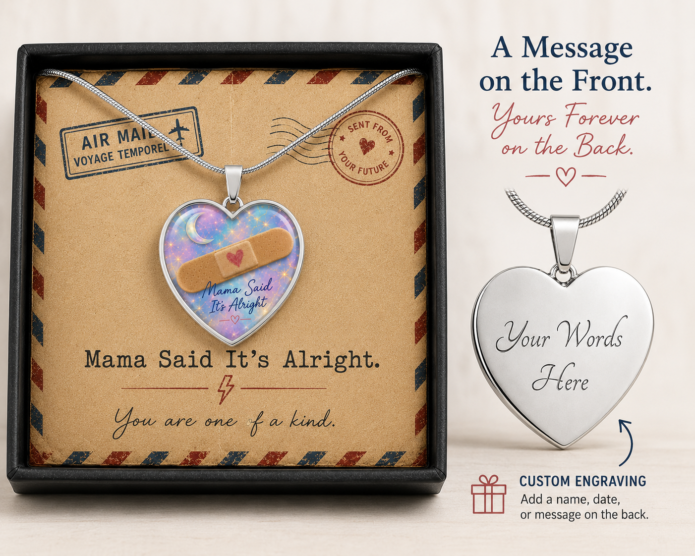 Mama Said It's Alright Heart Necklace You Are One Of A Kind Gift
