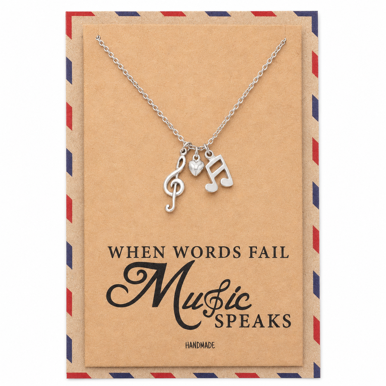 Mara Music Note Necklace, Gifts for Music Lovers, Music Jewelry, Rhodium or Gold Plated
