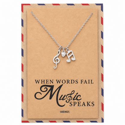 Mara Music Note Necklace, Gifts for Music Lovers, Music Jewelry, Rhodium or Gold Plated
