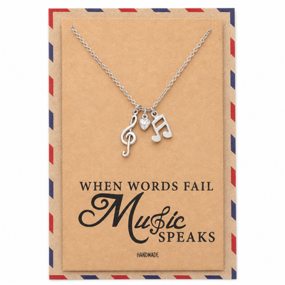 Mara Music Note Necklace, Gifts for Music Lovers, Music Jewelry, Rhodium or Gold Plated