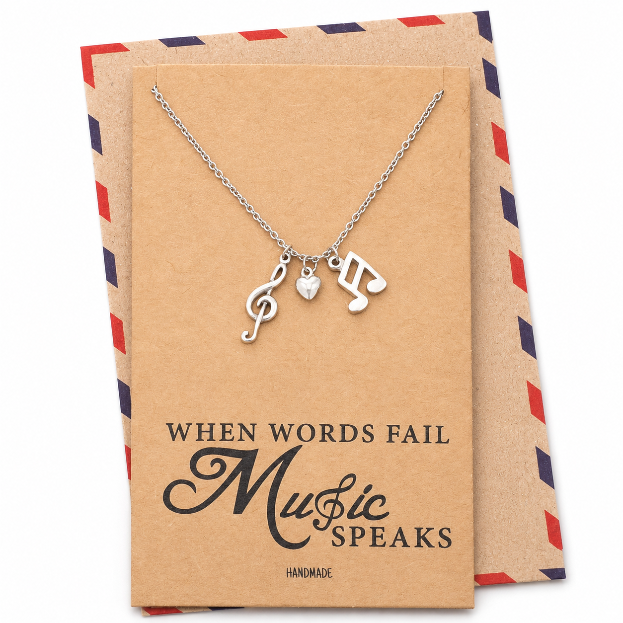 Mara Music Note Necklace, Gifts for Music Lovers, Music Jewelry, Rhodium or Gold Plated
