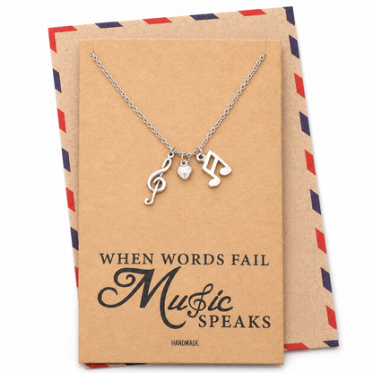 Mara Music Note Necklace, Gifts for Music Lovers, Music Jewelry, Rhodium or Gold Plated