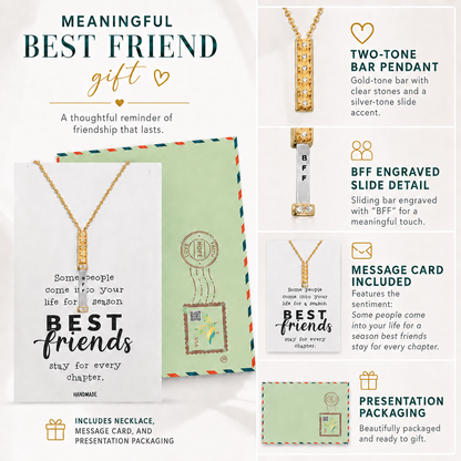 Jolly Best Friend Forever - BFF Heritage Bar with Flowers Pendant Necklace for Best Friend & Sisters, Silver, Gold