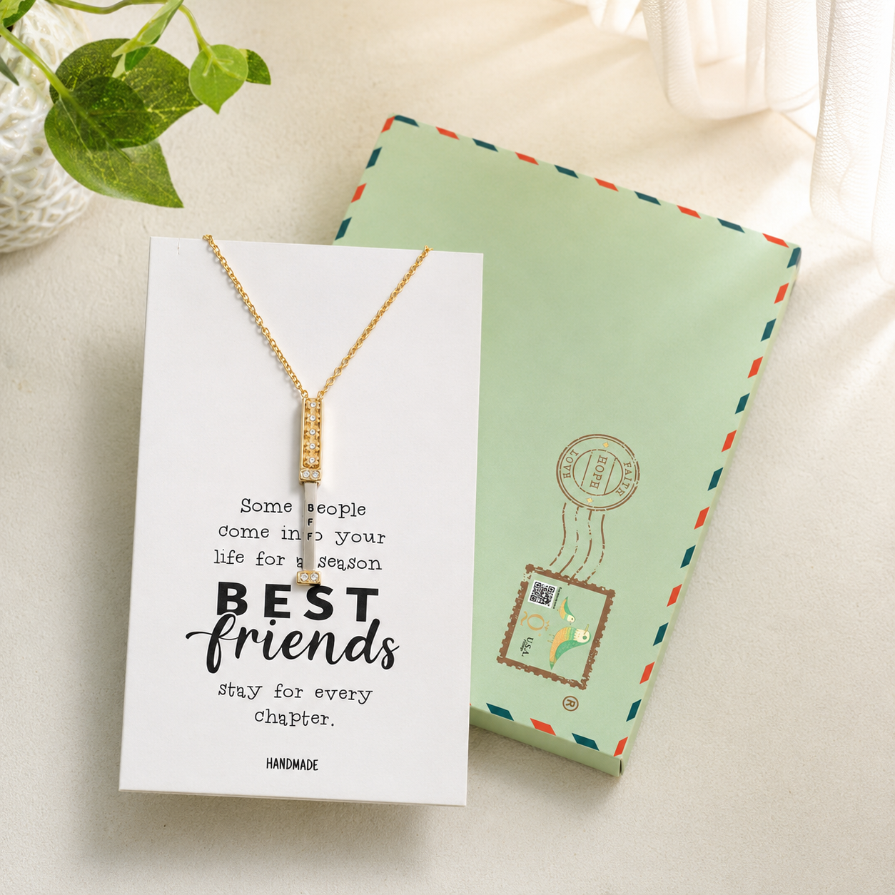 Jolly Best Friend Forever - BFF Heritage Bar with Flowers Pendant Necklace for Best Friend & Sisters, Silver, Gold