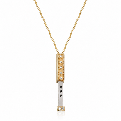 Jolly Best Friend Forever - BFF Heritage Bar with Flowers Pendant Necklace for Best Friend & Sisters, Silver, Gold